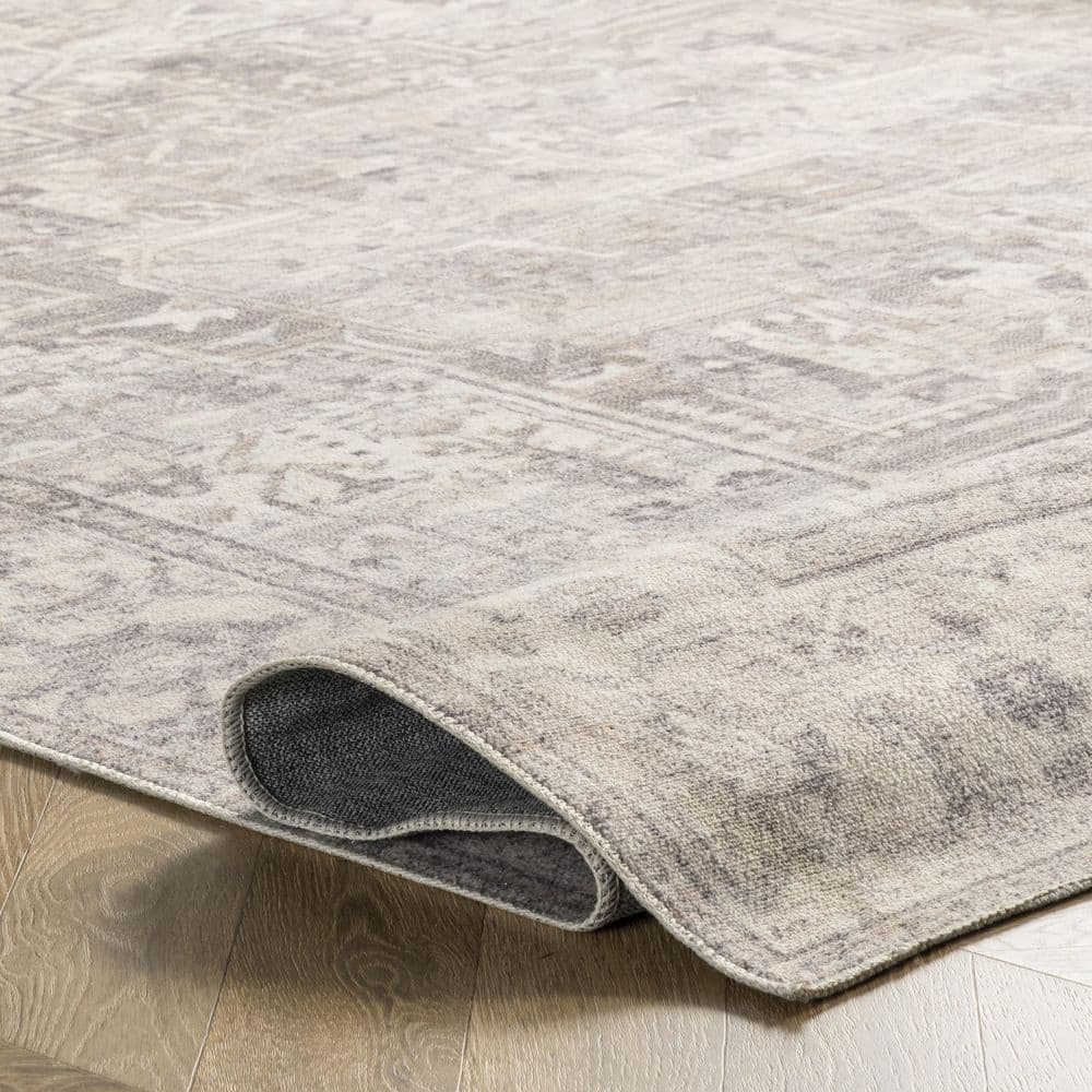 Gray Square Vintage Medallion Washable Area Rug