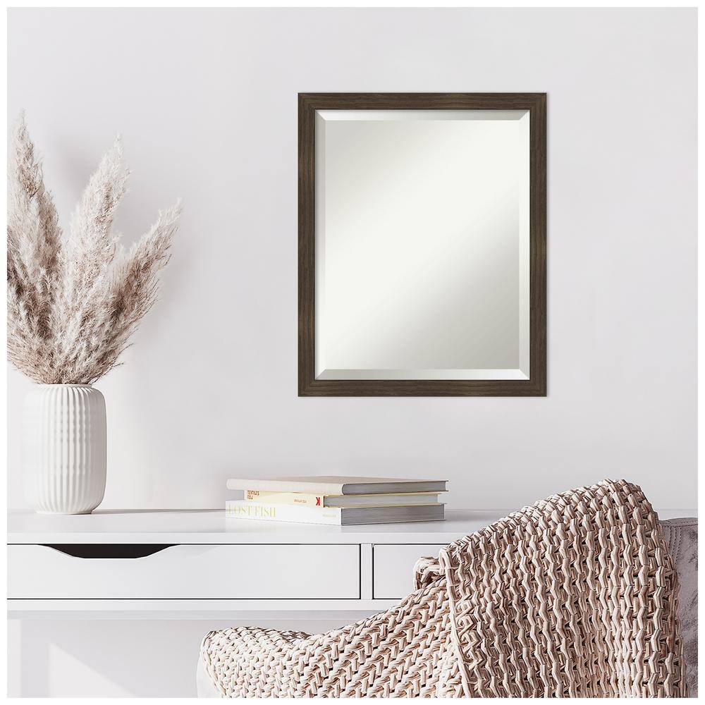 Woodgrain Stripe 18" x 22" Brown Fir Framed Wall Mirror