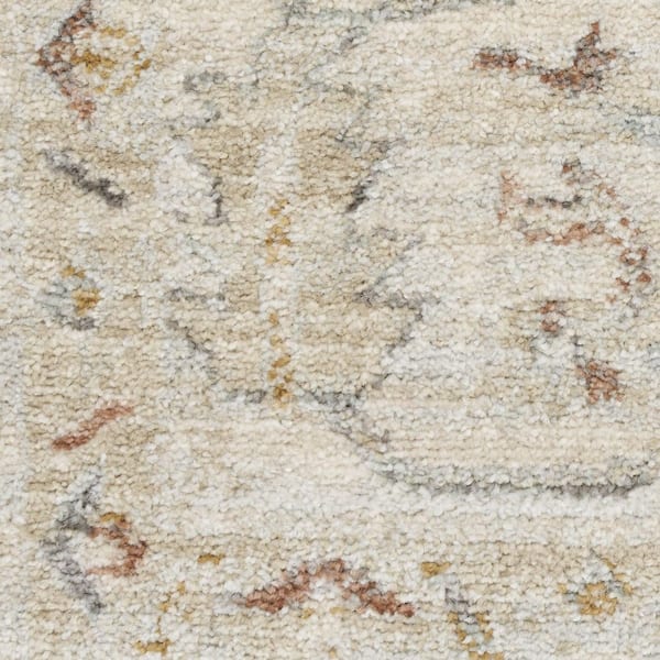 3 ft. x 5 ft. Beige and Blue Oriental Power Loom Distressed Area Rug With Fringe