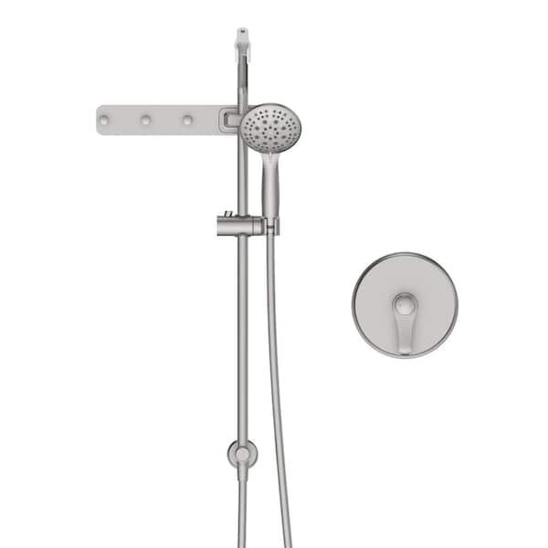 Tahanbath Shower Series 6-Spray Multifunction Deluxe Wall Bar Shower Kit with Storage Hook in Brushed Nickel(Valve Included)