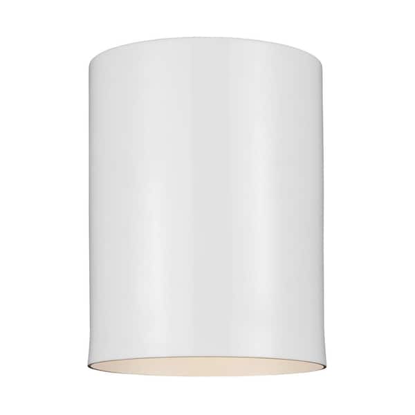 Generation Lighting Outdoor Cylinders 6.625 in. White 1-Light Outdoor Ceiling Flushmount with LED Bulb