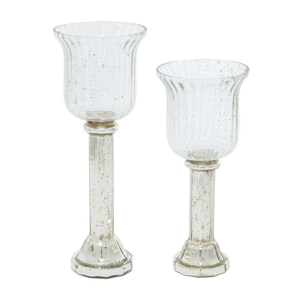 Elegant Silver Glass 28" Hanging Hurricane Candle Lantern Set of 2