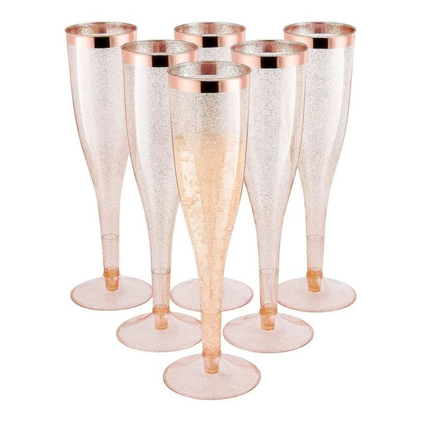 Rose Gold 6.5 oz Champagne Flutes Rose Gold Family Disposable Plastic Tableware Cups 6 Pcs Per Case