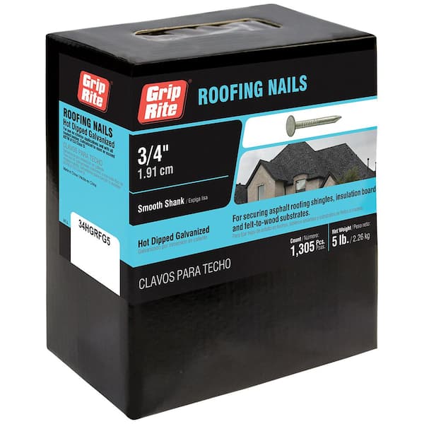 Grip-Rite 3/4 in. x 11-Gauge Hot Dipped Galvanized Smooth Shank Roofing Nails 5 lb. Box
