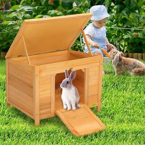20 in. H Wooden Rabbit Hutch Cage with Asphalt Roof