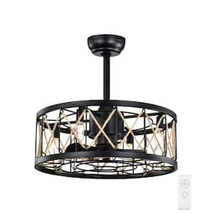 AuroraBreeze Blade Span 21 in. Indoor Matte Black Caged Ceiling Fan with No Bulbs Included and Remote Control