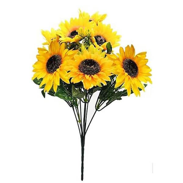 28-Piece 15 in. Sunflower Artificial Flowers Branch Yellow Faux Bouquet Arrangement for Vase Wedding Table Decor 4 Pack