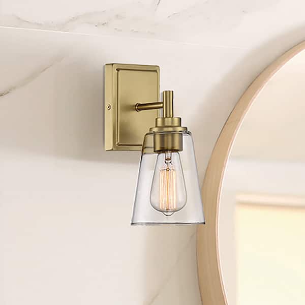 Westin 5.25 in. 1-Light Brushed Gold Glam Wall Sconce with Clear Glass Shade