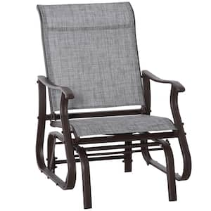 Gray Metal Outdoor Bench, Gliders for Outside Patio with Steel Frame and Mesh Fabric for Backyard, Garden and Porch