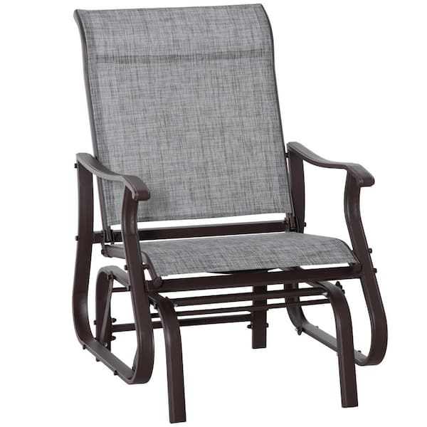 Otryad Gray Metal Outdoor Bench, Gliders for Outside Patio with Steel Frame and Mesh Fabric for Backyard, Garden and Porch