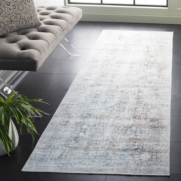 Arizona Beige/Charcoal 3 ft. x 6 ft. Machine Washable Distressed Border Ornate Runner Rug