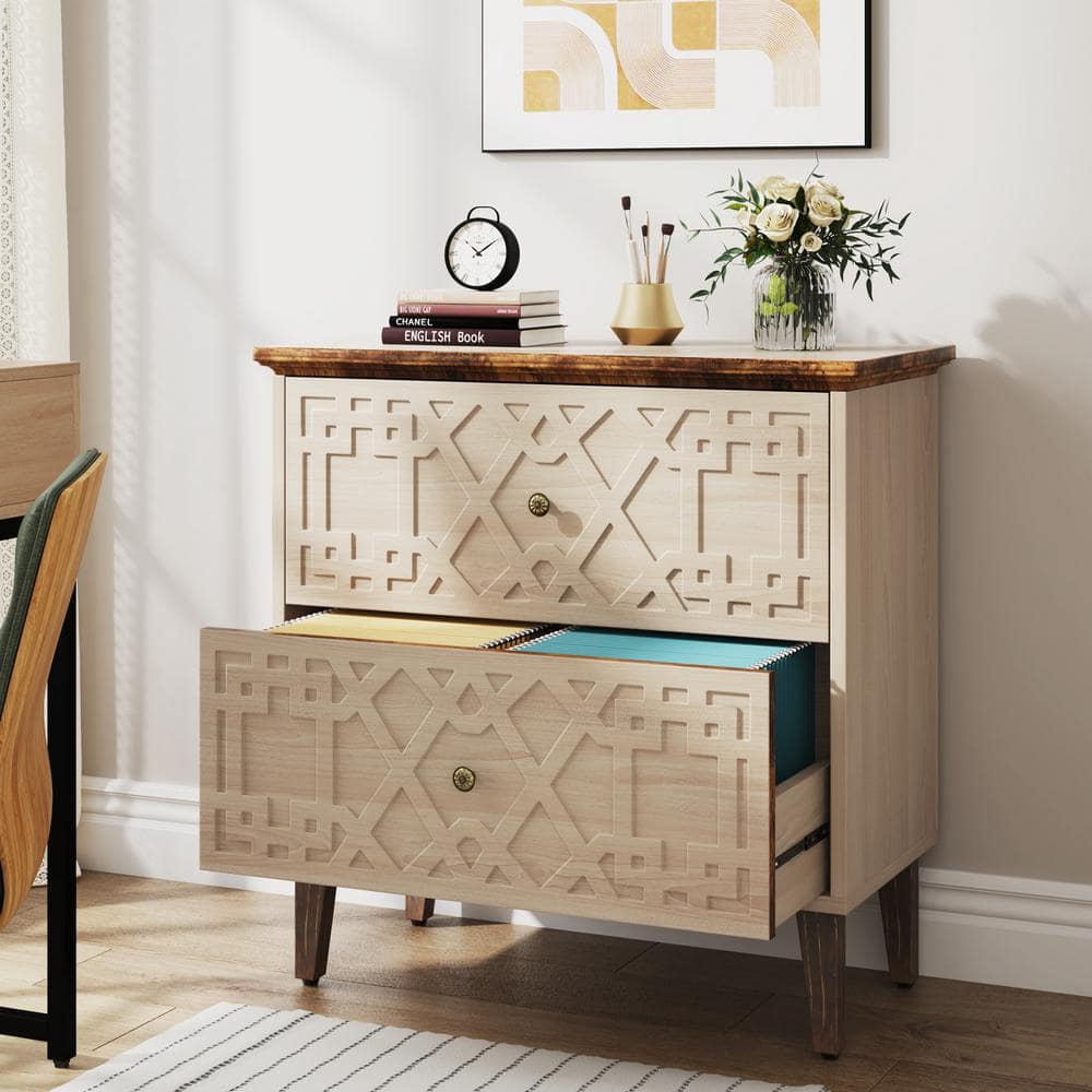 TRIBESIGNS WAY TO ORIGIN Cindy 2-Drawer Beige Wood 33 in. W
