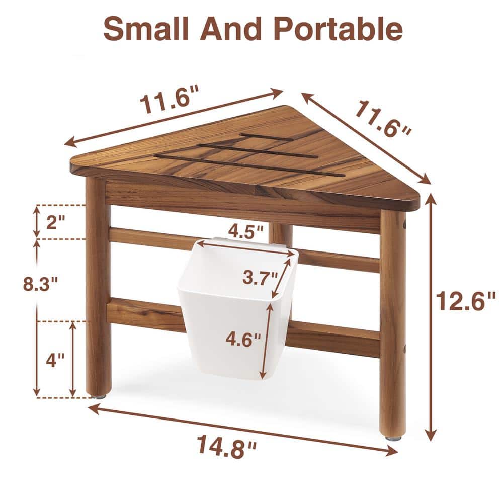 Small Teak Corner Shower Bench with Storage