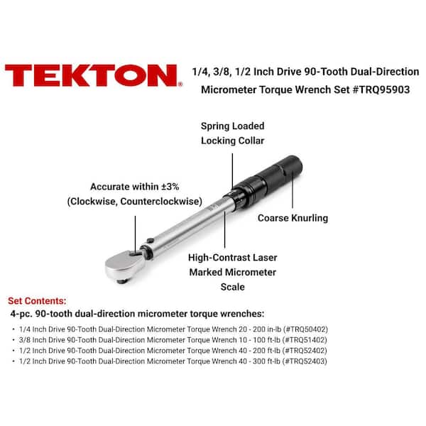 1/4,3/8,1/2 Inch Drive Micrometer Torque Wrench Set, 4-Piece (20-200 in-lb, 10-100 ft-lb, 40-200 ft-lb, 40-300 ft-lb)