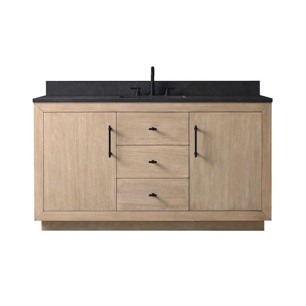 60 in. W x 22 in. D x 38 in. H Single Sink Bath Vanity in Light Wheat with Black Stone Top