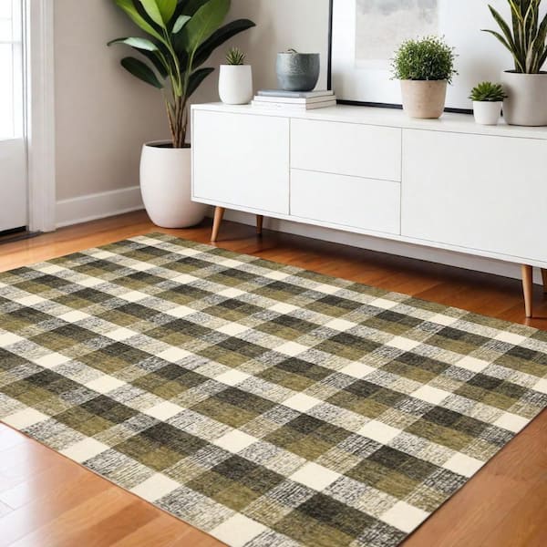 4 ft. x 6 ft. Multi-Colored and Ivory Wool Plaid Hand Tufted Area Rug
