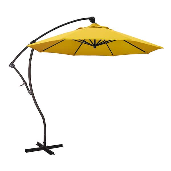 California Umbrella 9 ft. Bronze Aluminum Cantilever Patio Umbrella with Crank Open 360 Rotation in Lemon Olefin