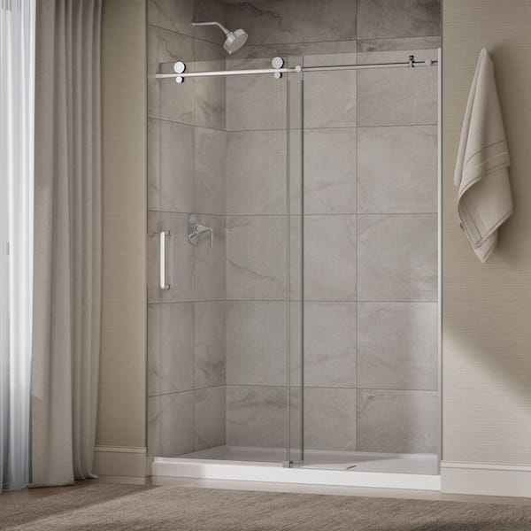 Cursiva 56-60 in. W x 78 in. H Sliding Frameless Shower Door in Bright Polished Silver with 5/16 in. Thick Clear Glass