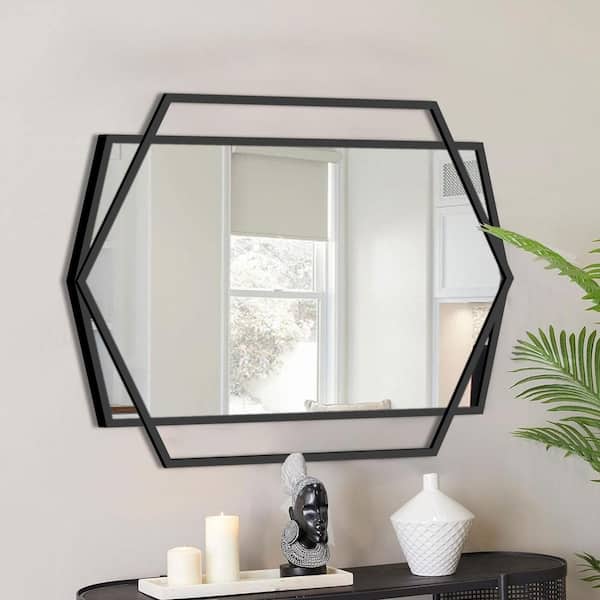 LuxHomez 26 in. W x 36 in. H Hexagonal Rectangular Black