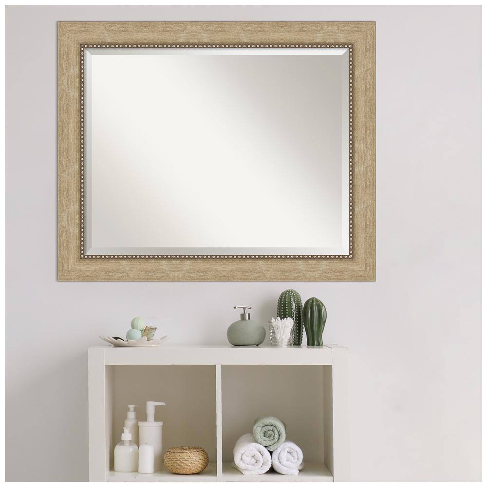 Rectangular Gold Beaded Gray Wood Wall Mirror