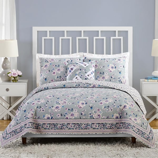 Vera Bradley Park Stripes Gray Twin/Twin XL Cotton Quilt