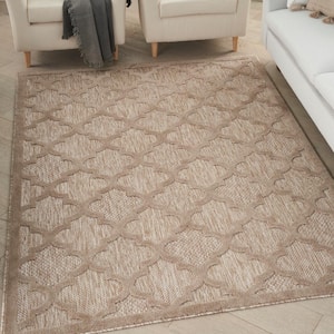 Easy Care Natural Beige 6 ft. x 9 ft. Geometric Contemporary Indoor Outdoor Area Rug
