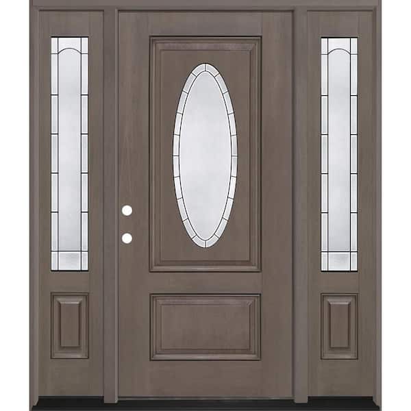 Regency 68 in. x 80 in. 3/4L Oval Empire Glass RHIS Ashwd Mahogany Fiberglass Prehung Front Door w/14in-Full SLs 4-9/16