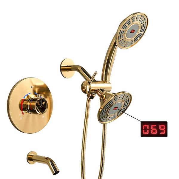 EVERSTEIN Double Handle 2-Spray Shower Faucet Set with High Pressure in Brushed Gold (Valve Included)
