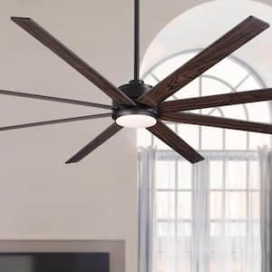 84 in. Indoor/Covered Outdoor Black Industrial Large Ceiling Fans with Lights and Remote Dimmable