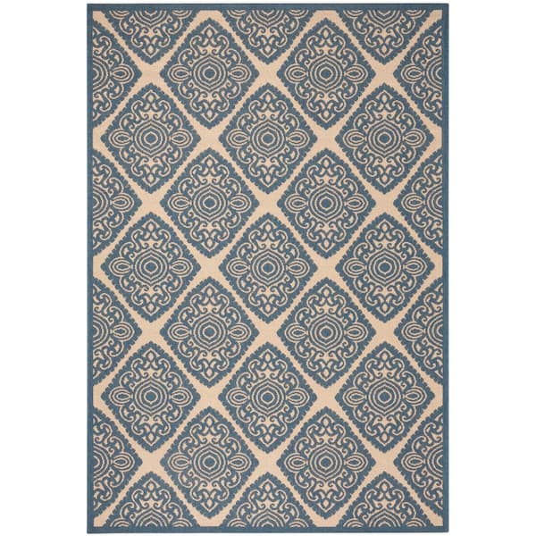 SAFAVIEH Beach House Cream/Blue Doormat 2 ft. x 4 ft. Medallion Geometric Indoor/Outdoor Area Rug