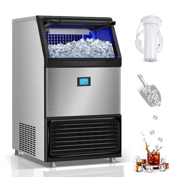 26.54 in. Commercial Ice Maker 550 lbs./24 H Freestanding Stainless Steel Ice Maker Full Size Cubes w/ 185 lbs. Storage