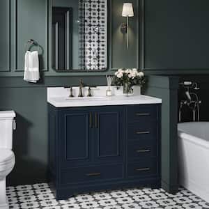 Stafford 42 in. W x 22 in. D x 36 in. H Single Freestanding Bath Vanity in Midnight Blue with Carrara White Quartz Top