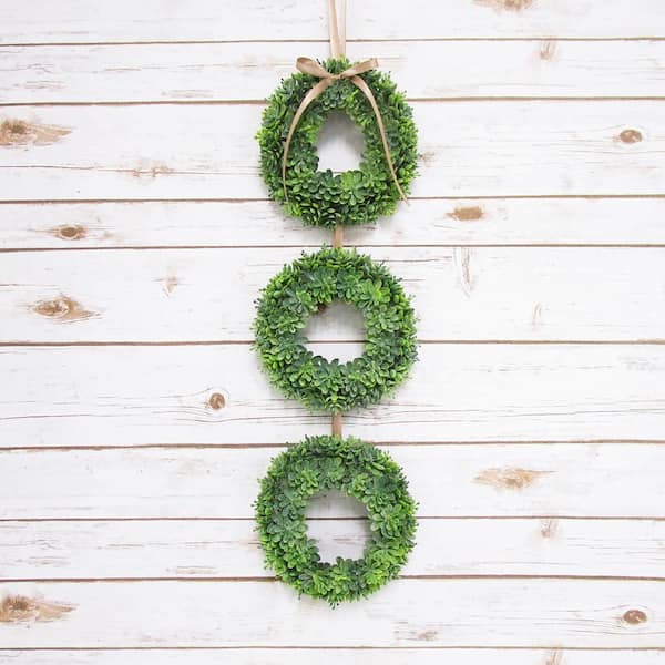 Unbranded 7.5 in. Frosted Green Artificial Lotus Small Succulent Greenery Wreath Candle Ring (Set of 3)