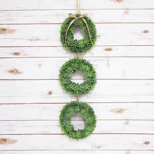 7.5 in. Frosted Green Artificial Lotus Small Succulent Greenery Wreath Candle Ring (Set of 3)