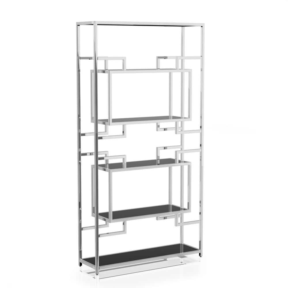 Bargara 90.38 in. Chrome Plating and Black Metal 5-Shelf Standard Bookcase -  Furniture of America, IDF-AC372CRM