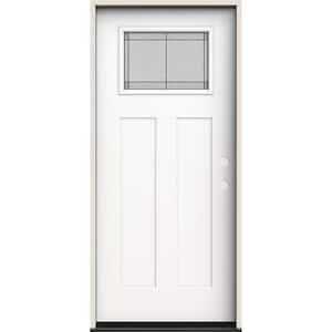 36 in. x 80 in. Left-Hand 1/4 Lite Craftsman Ballantyne Decorative Glass Modern White Fiberglass Prehung Front Door