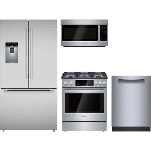 500 Series 26 cu. ft. Standard Depth Refrigerator with 800 Series 5 Burner Slide-In Gas Range and Zone Wash Dishwasher