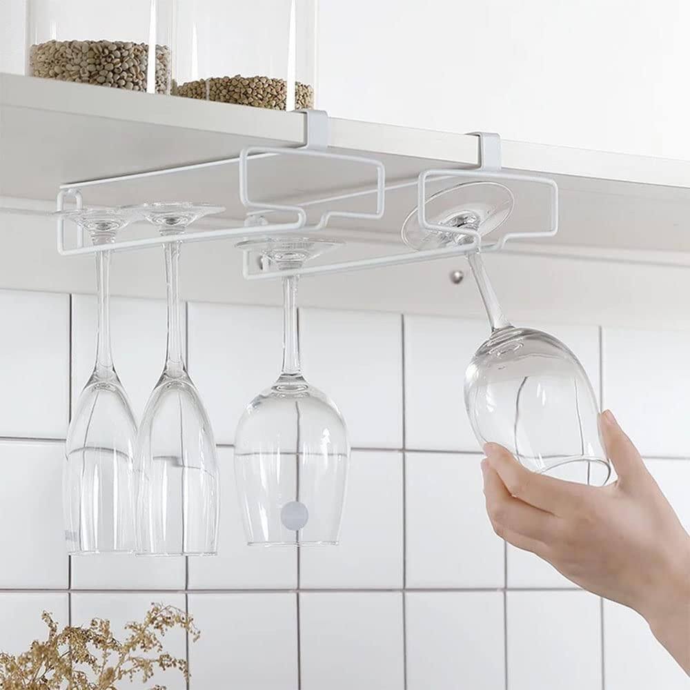 2-Pack Under Cabinet Iron Wine Glass Holder, Hanging Storage Rack Organizer for Kitchen, White price history on PriceWatchPro