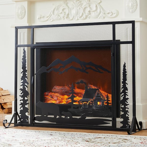 Vanity Art Rochefort Black Iron 1-Panel Fireplace Screen with Decorative  Filigree MLT2066FP-BK - The Home Depot