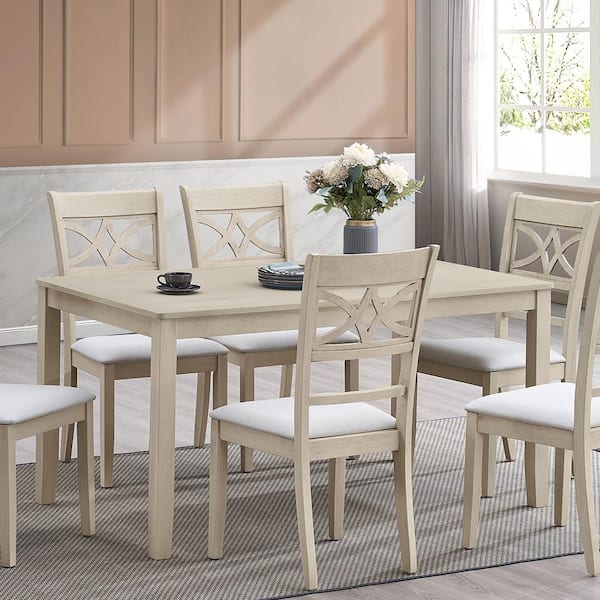 Ferris Beige Linen and Antique Bone White Finish Linen Side Chair Set of 2 with No Additional Features