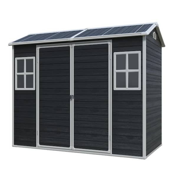 8 ft. W x 4 ft. D Outdoor Resin Storage Shed with 2-Window, Plastic Shed with Floor Black (32 sq. ft.)