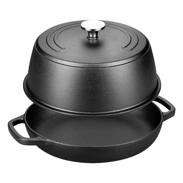 6 qt. Round Cast Iron Dutch Oven in Black with Lid for Bread Baking and Sourdough, Pre-seasoned