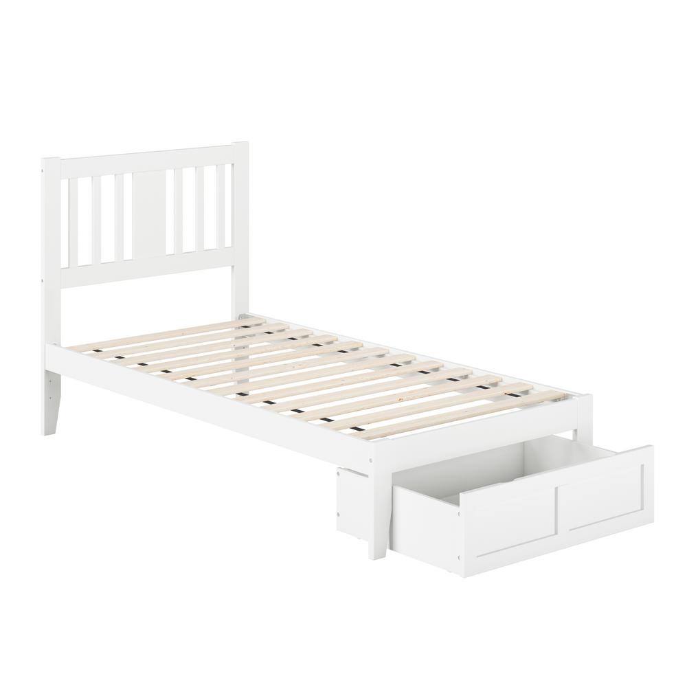 Tahoe Twin Mission White Wood Bed with Storage Drawer & USB Charger