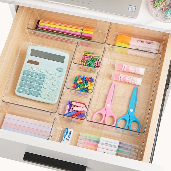 4-Size Plastic Drawer Organizer Trays Set for Makeup, Bedroom, Kitchen Gadgets Utensils and Office, Clear (25-Pack)