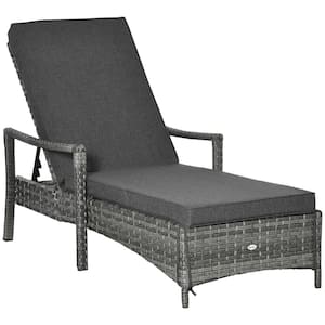 Steel Wicker Patio Outdoor Chaise Lounge Chair, PE Rattan Single Sun Lounger with Dark Grey Removable Cushion