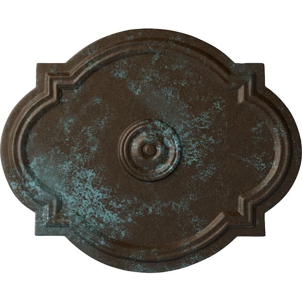 Ekena Millwork 1" x 21-1/4" x 17-3/8" Polyurethane Waltz Ceiling Medallion, Hand-Painted Bronze Blue Patina