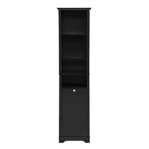 15.75 in. W x 13.75 in. D x 63.75 in. H Black MDF Freestanding Linen Cabinet with Adjustable Shelves