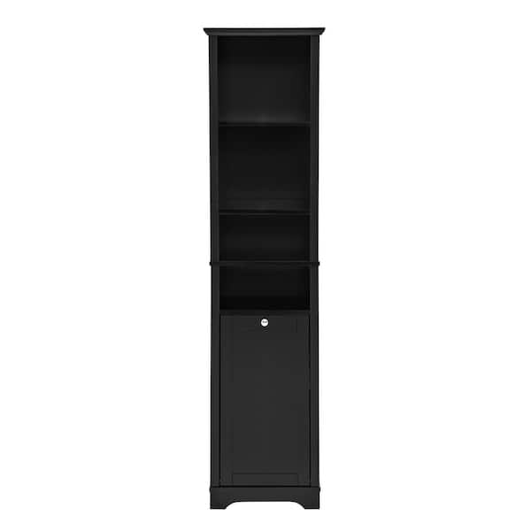 15.75 in. W x 13.75 in. D x 63.75 in. H Black MDF Freestanding Linen Cabinet with Adjustable Shelves