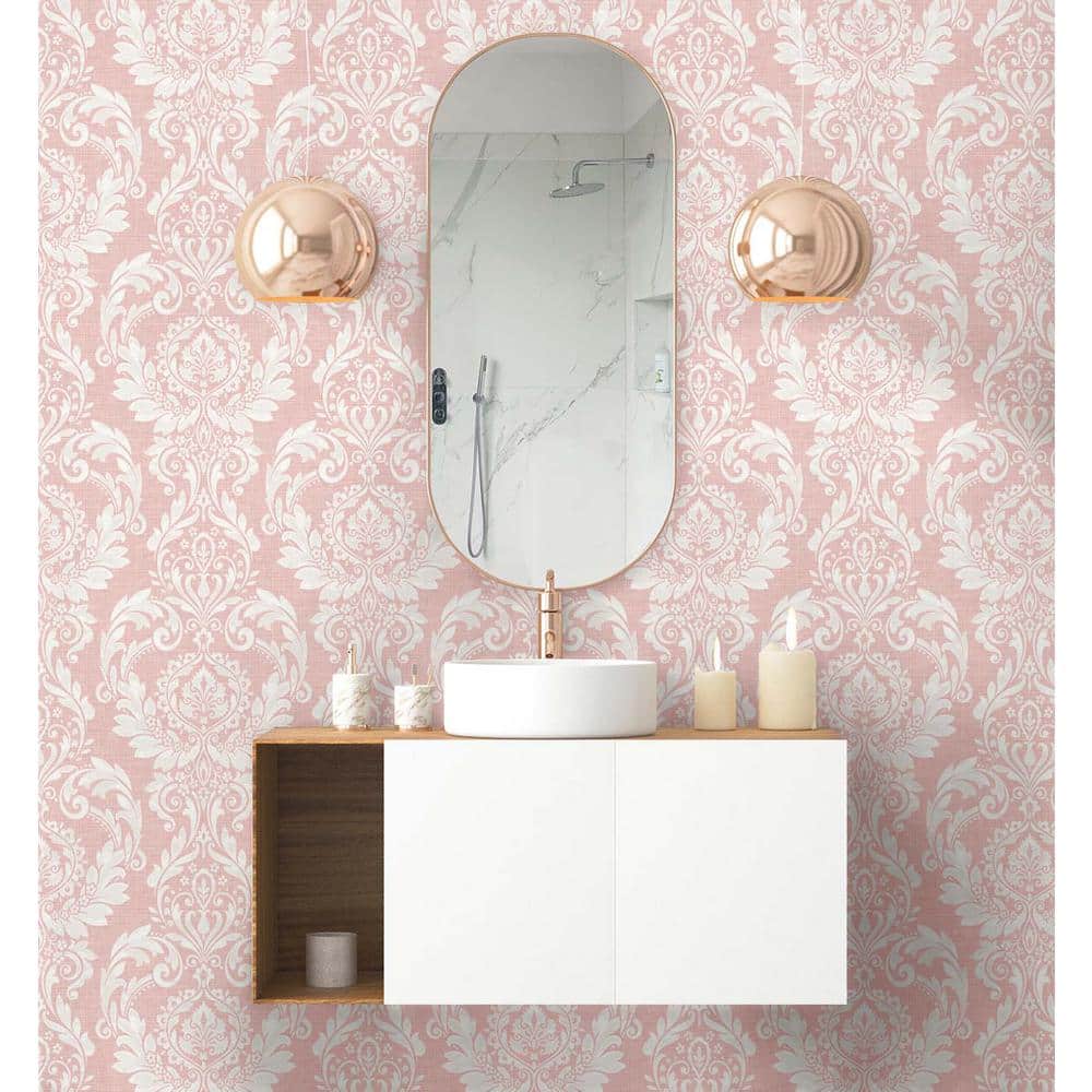 Light Pink Damask Self-Adhesive Repositionable Wallpaper