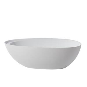 67 in. Egg-Shaped Composite Solid Surface Freestanding Flatbottom Non-Whirlpool Bathtub in White